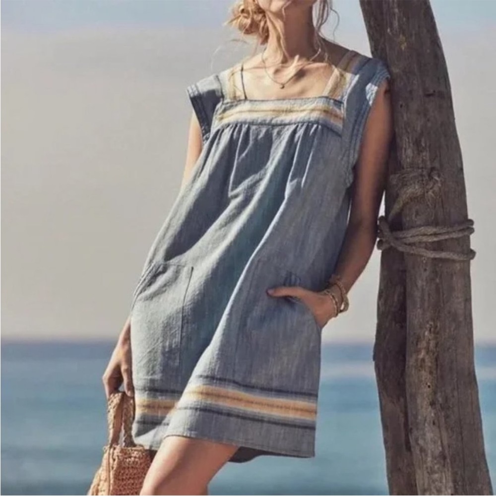 Faherty Hailee Striped Trim Dress Sz S